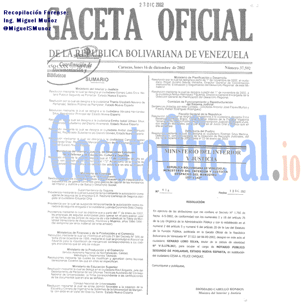 Gaceta Oficial 37592 del 16 Diciembre 2002