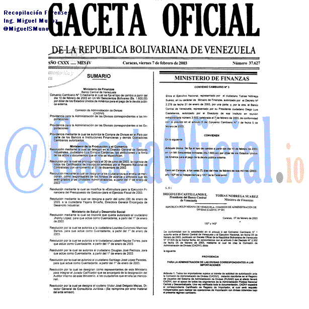 Gaceta Oficial 37627 del 7 Febrero 2003