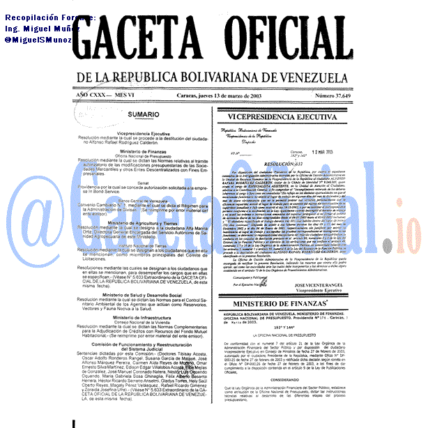 Gaceta Oficial 37649 del 13 Marzo 2003
