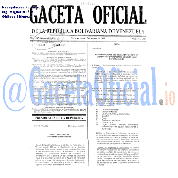 Gaceta Oficial 37651 del 17 Marzo 2003