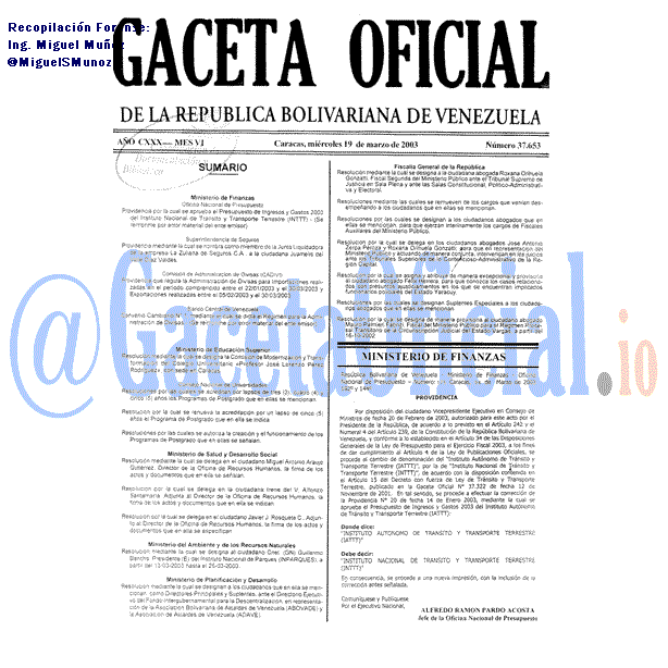 Gaceta Oficial 37653 del 19 Marzo 2003
