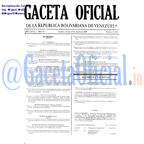 Gaceta Oficial 37655 del 21 Marzo 2003