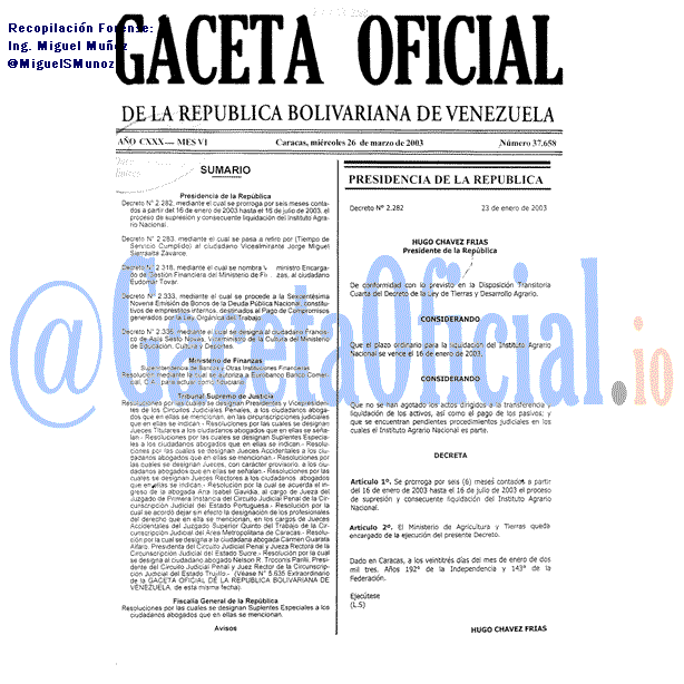 Gaceta Oficial 37658 del 26 Marzo 2003