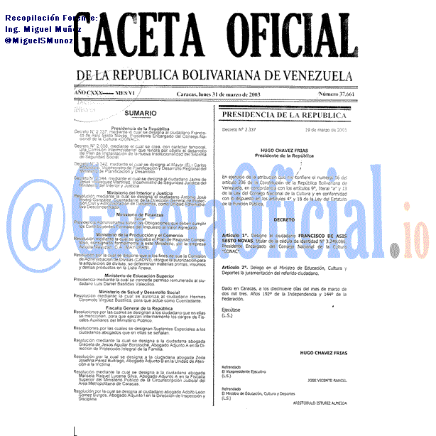 Gaceta Oficial 37661 del 31 Marzo 2003