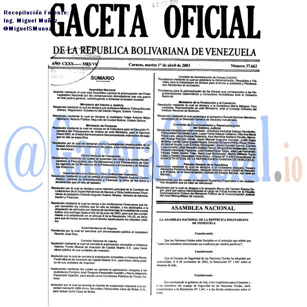 Gaceta Oficial 37662 del 1 Abril 2003