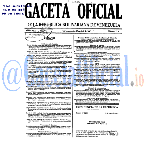 Gaceta Oficial 37672 del 15 Abril 2003