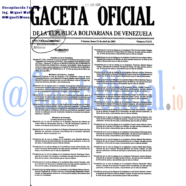Gaceta Oficial 37673 del 21 Abril 2003