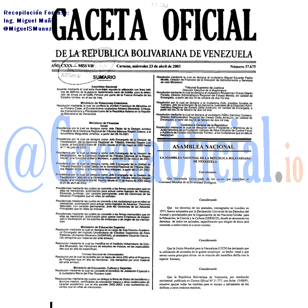 Gaceta Oficial 37675 del 23 Abril 2003