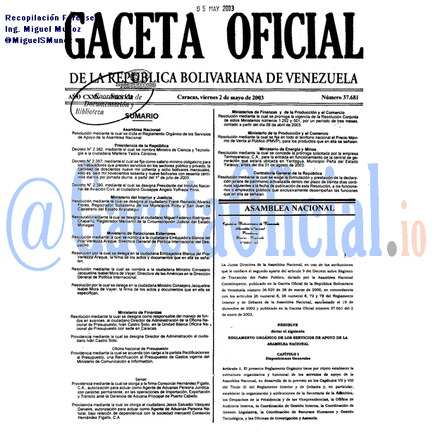 Gaceta Oficial 37681 del 2 Mayo 2003