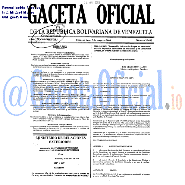 Gaceta Oficial 37682 del 5 Mayo 2003