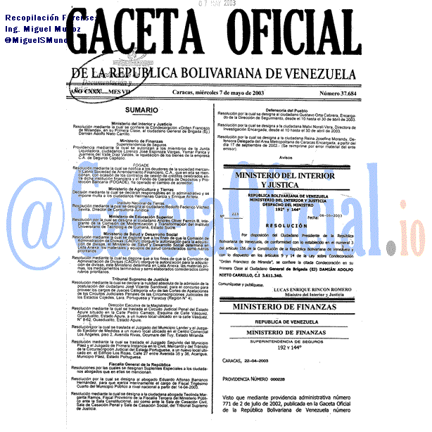 Gaceta Oficial 37684 del 7 Mayo 2003