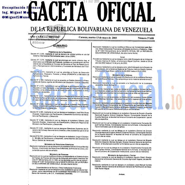 Gaceta Oficial 37688 del 13 Mayo 2003