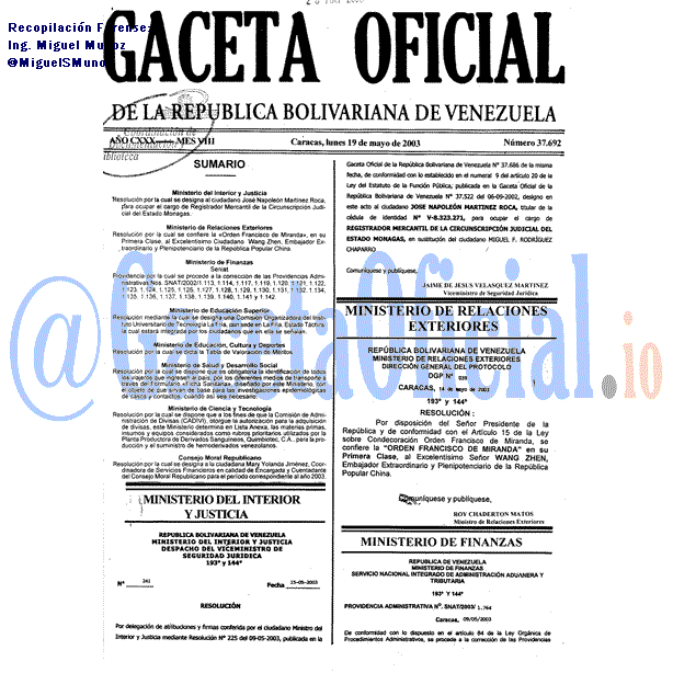 Gaceta Oficial 37692 del 19 Mayo 2003