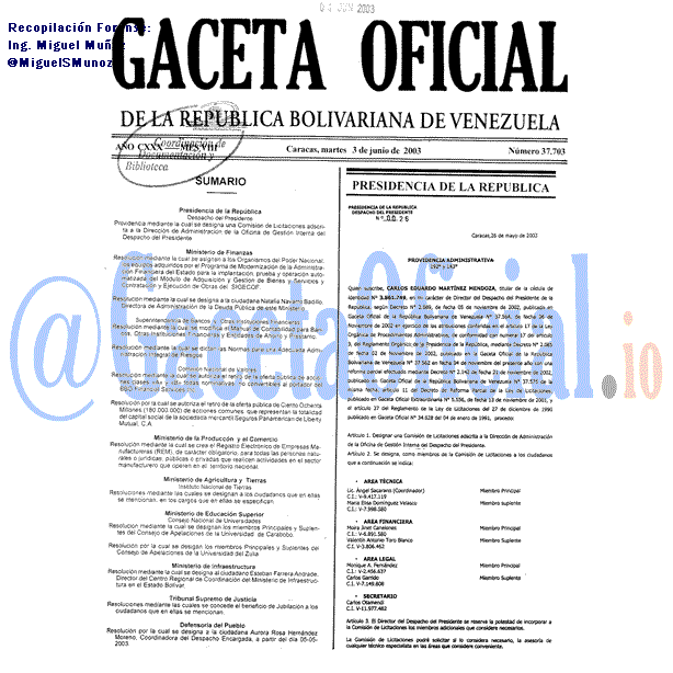 Gaceta Oficial 37703 del 3 Junio 2003