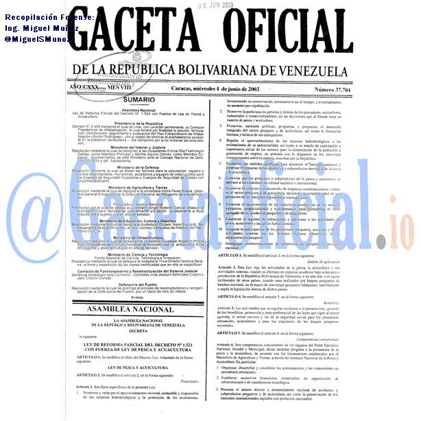 Gaceta Oficial 37704 del 4 Junio 2003