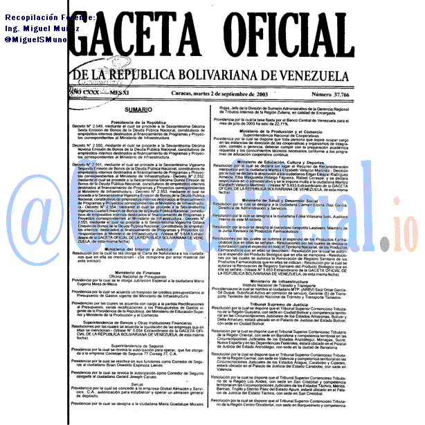 Gaceta Oficial 37766 del 2 Septiembre 2003