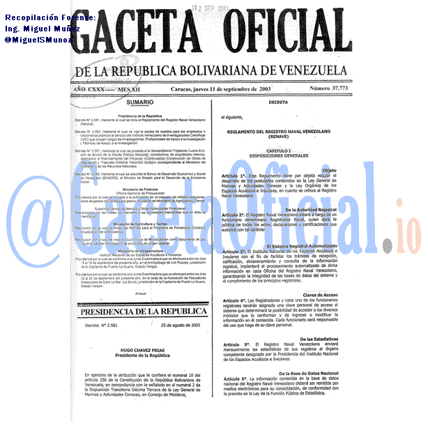 Gaceta Oficial 37773 del 11 Septiembre 2003