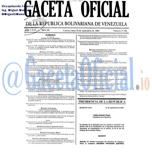 Gaceta Oficial 37780 del 22 Septiembre 2003