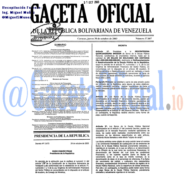 Gaceta Oficial 37807 del 30 Octubre 2003