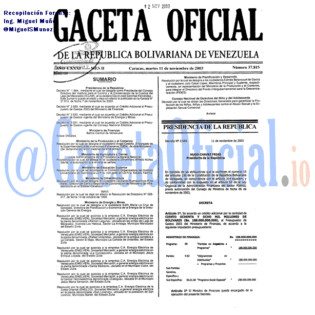 Gaceta Oficial 37815 del 11 Noviembre 2003