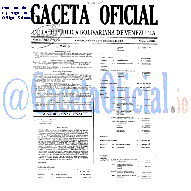 Gaceta Oficial 37816 del 12 Noviembre 2003