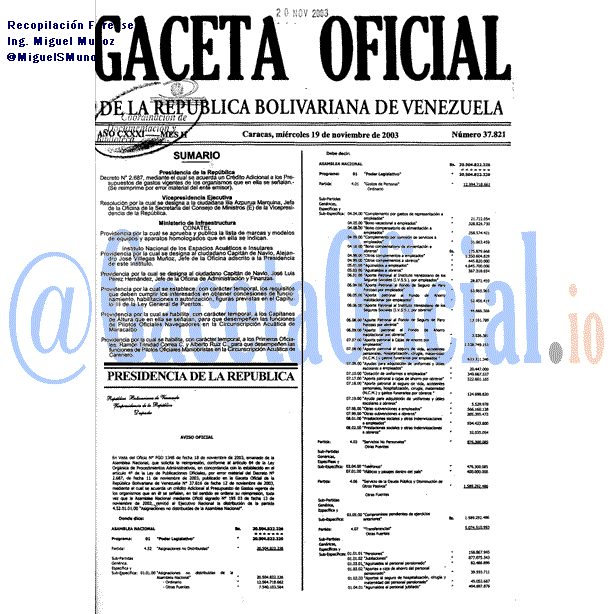 Gaceta Oficial 37821 del 19 Noviembre 2003