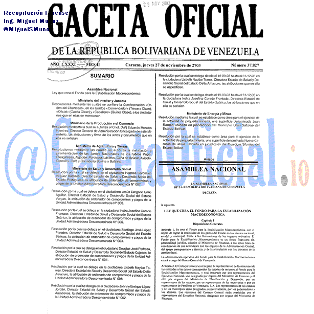 Gaceta Oficial 37827 del 27 Noviembre 2003