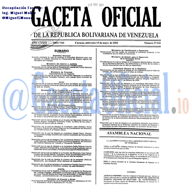 Gaceta Oficial 37941 del 19 Mayo 2004