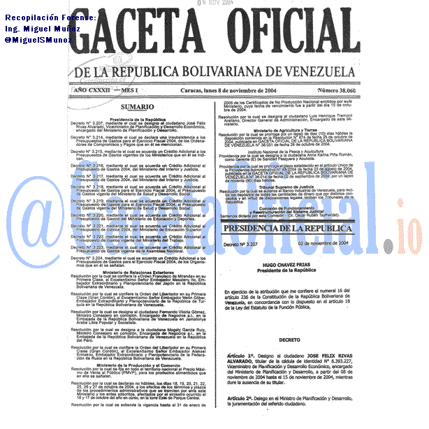 Gaceta Oficial 38060 del 8 Noviembre 2004
