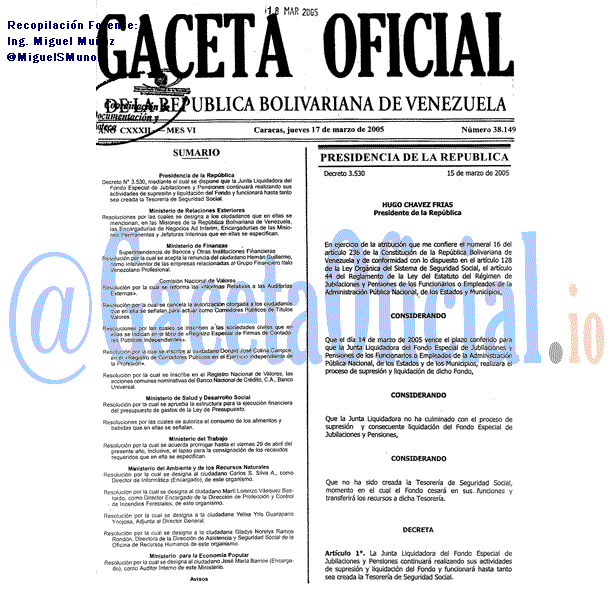 Gaceta Oficial 38149 del 17 Marzo 2005
