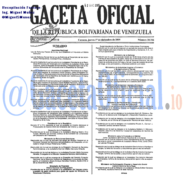 Gaceta Oficial 38326 del 1 Diciembre 2005