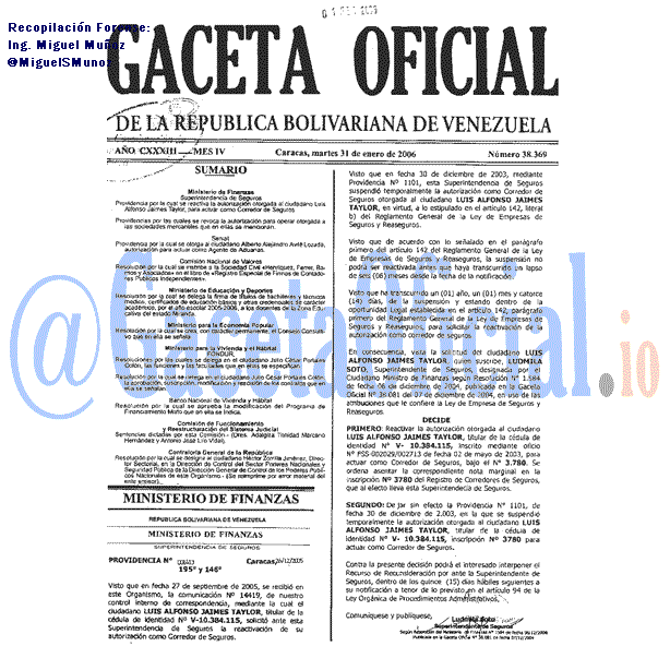 Gaceta Oficial 38369 del 31 Enero 2006