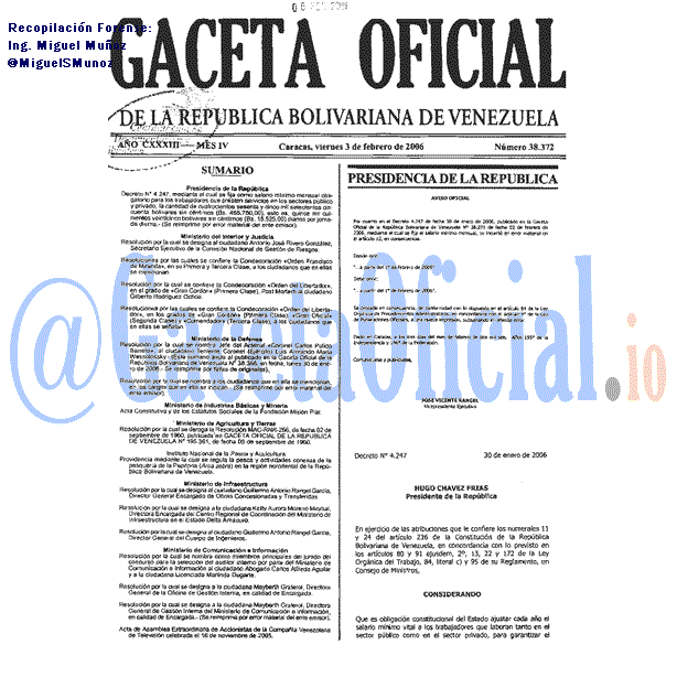 Gaceta Oficial 38372 del 3 Febrero 2006