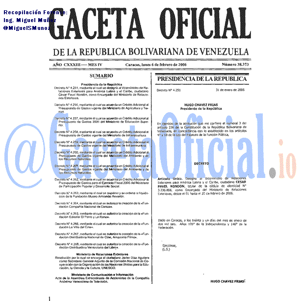 Gaceta Oficial 38373 del 6 Febrero 2006
