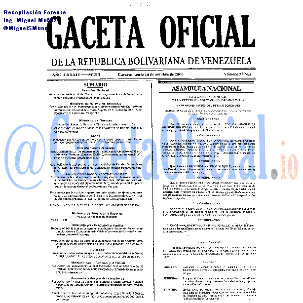 Gaceta Oficial 38543 del 16 Octubre 2006