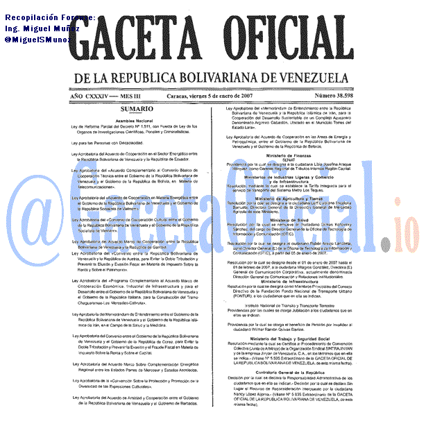 Gaceta Oficial 38598 del 5 Enero 2007