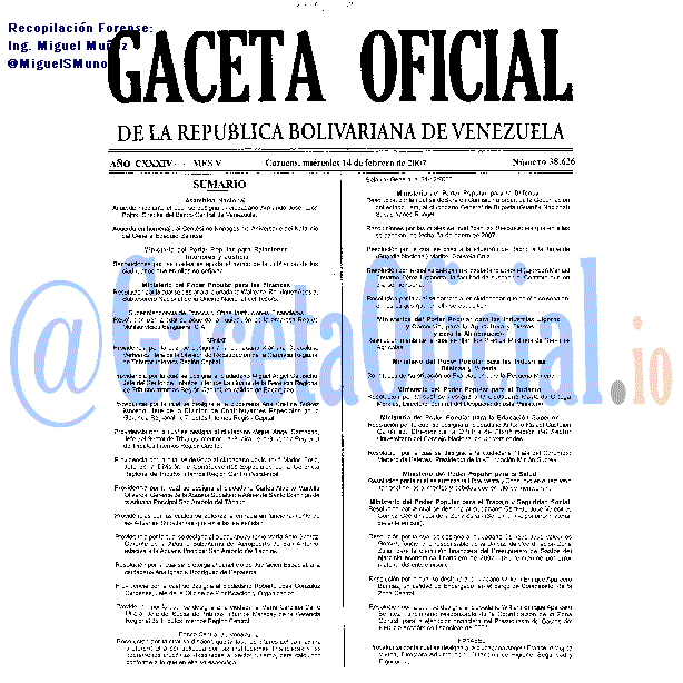 Gaceta Oficial 38626 del 14 Febrero 2007