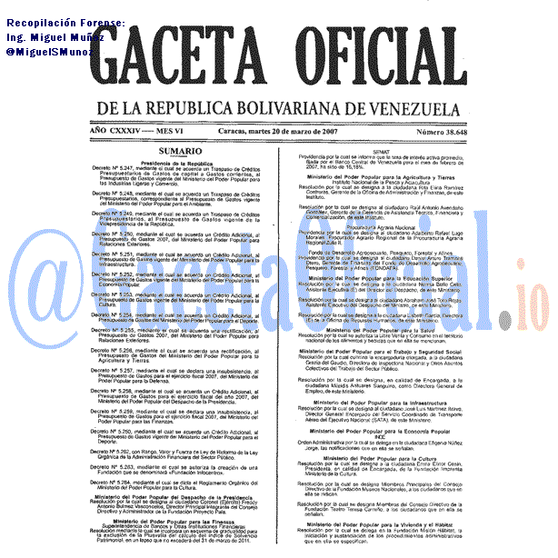 Gaceta Oficial 38648 del 20 Marzo 2007