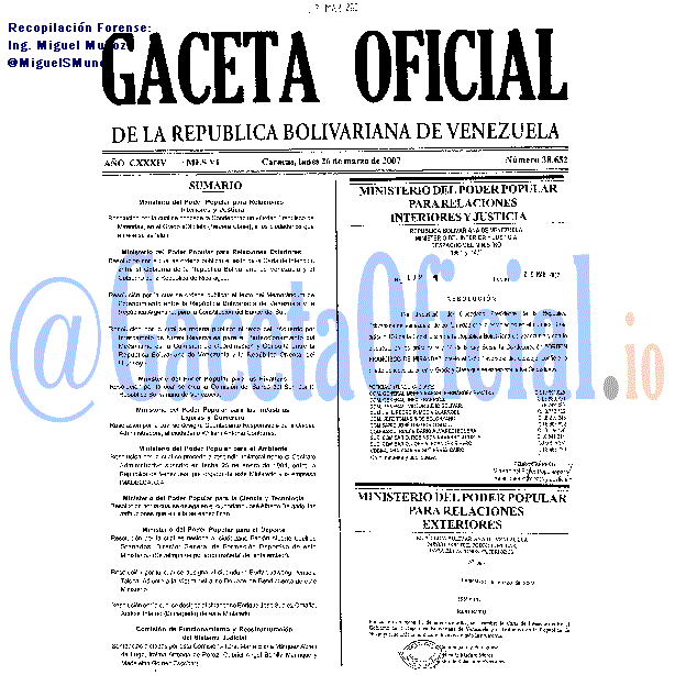 Gaceta Oficial 38652 del 26 Marzo 2007
