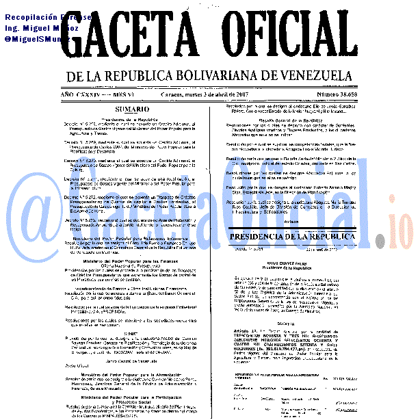 Gaceta Oficial 38658 del 3 Abril 2007