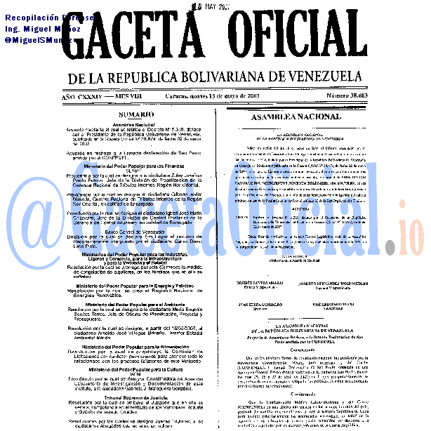 Gaceta Oficial 38683 del 15 Mayo 2007