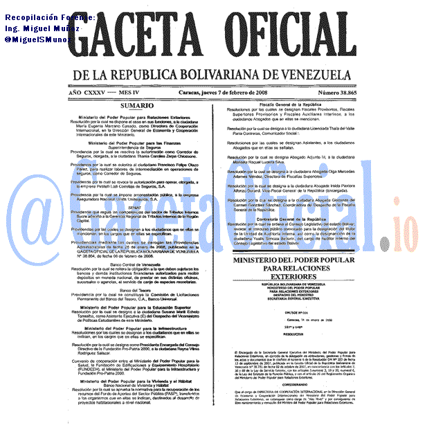 Gaceta Oficial 38865 del 7 Febrero 2008