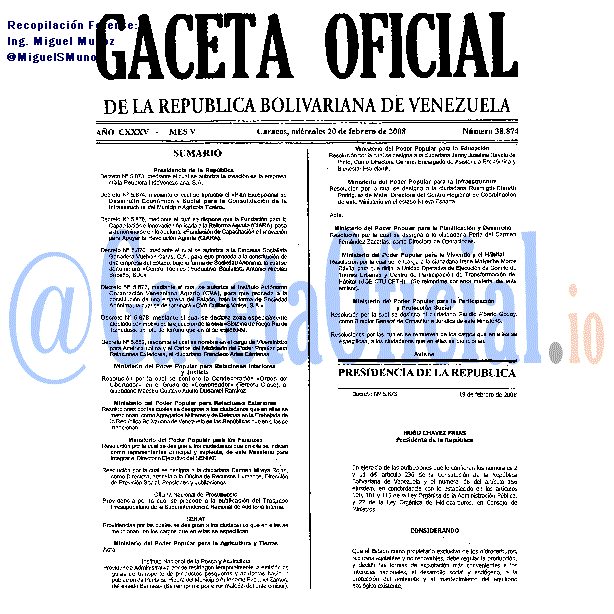 Gaceta Oficial 38874 del 20 Febrero 2008