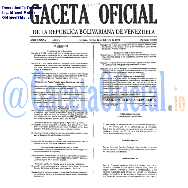 Gaceta Oficial 38876 del 22 Febrero 2008