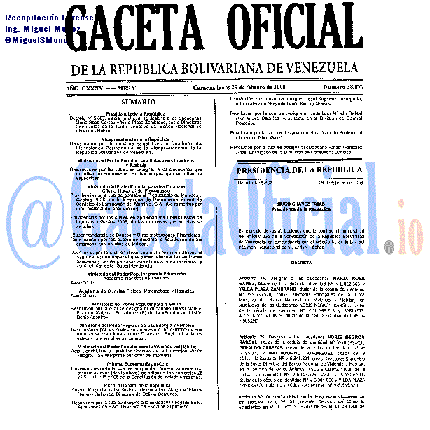 Gaceta Oficial 38877 del 25 Febrero 2008