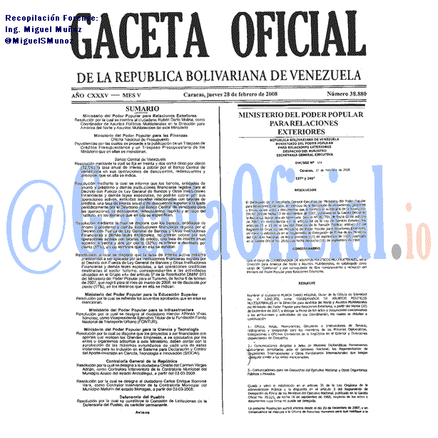 Gaceta Oficial 38880 del 28 Febrero 2008