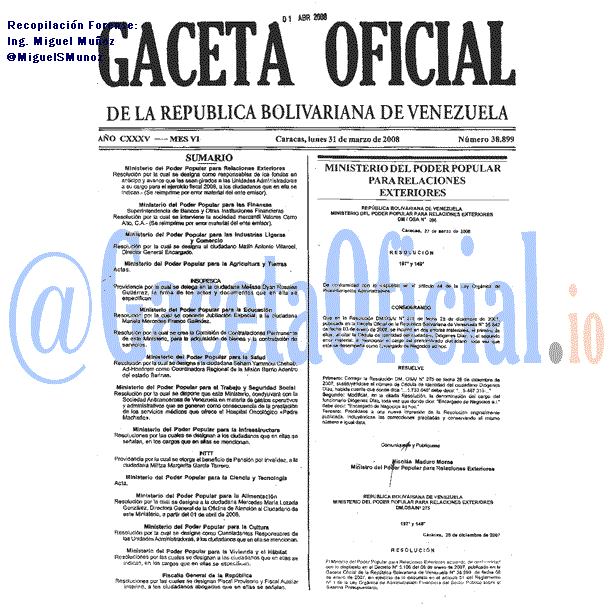 Gaceta Oficial 38899 del 31 Marzo 2008