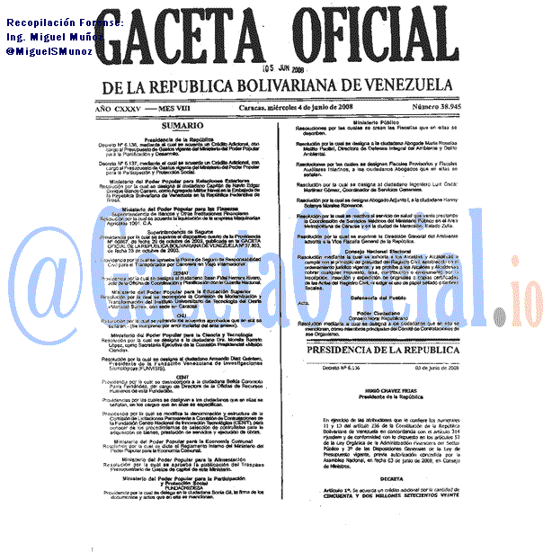 Gaceta Oficial 38945 del 4 Junio 2008