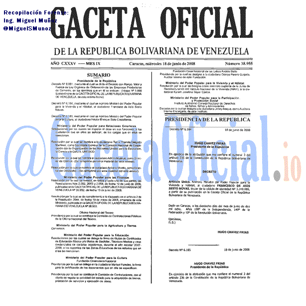 Gaceta Oficial 38955 del 18 Junio 2008