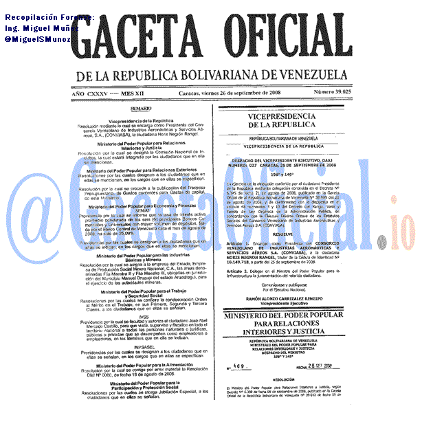 Gaceta Oficial 39025 del 26 Septiembre 2008